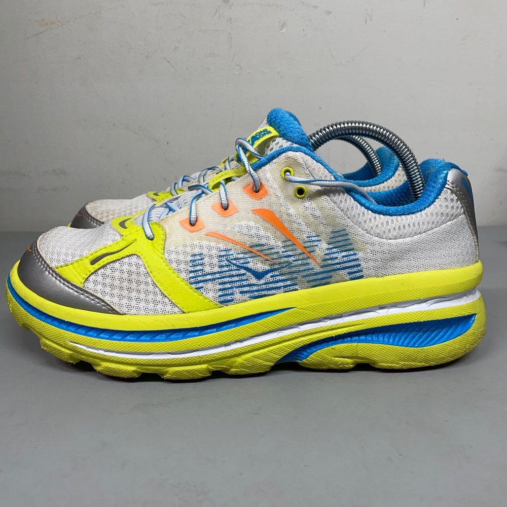 Hoka One One Men Sneaker Bondi B Size 9.5 Athletic Running Shoe White Yellow